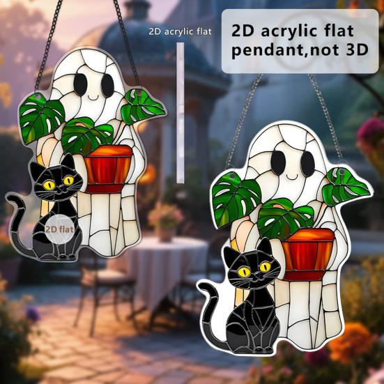 Halloween Geist Schwarze Katze Sonnenfänger Hängedekoration Innen Außen Zuhause Garten Wand Fenster Hängend Buntglas Acryl Ornament Anhänger