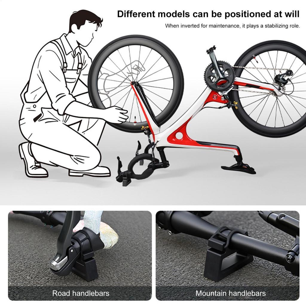 Quick-release inverted parking stabilizer repair tool for handlebar supports of road and mountain bicycles