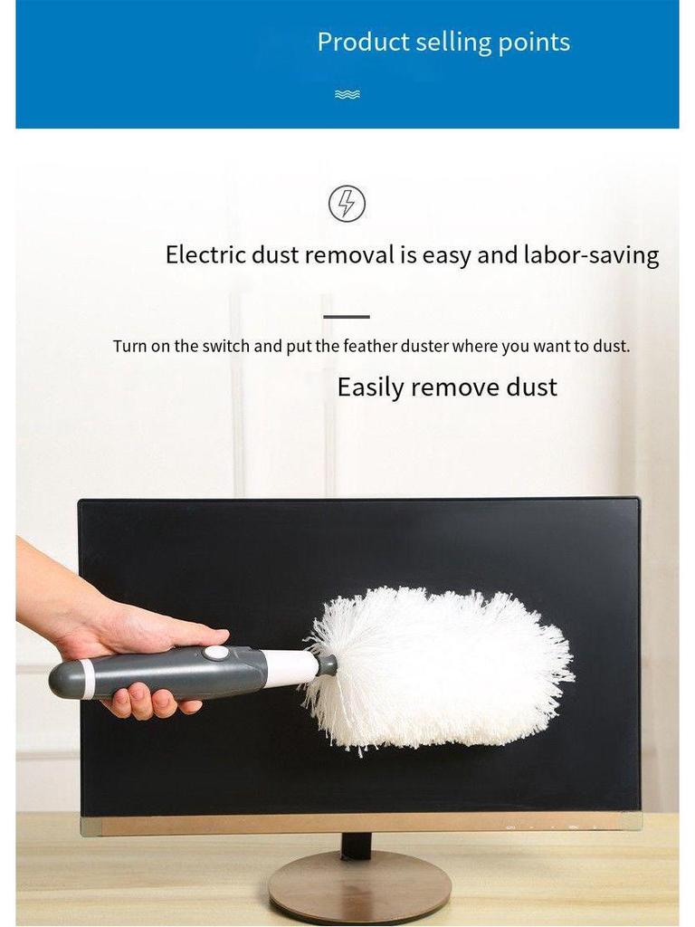 Electric Spin Duster with Bendable Feather Brush, 180-Degree Rotation for Cross-Border Cleaning
