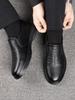 Male Leather Shoes Breathable Round Toe Men Dress Shoes Lace-up Waterproofing Solid Business Leather Shoes Black Flats