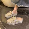 Fashion Glitter Slides Slippers Women Summer Low Sliders Shoes Butterfly-Knot Loafers Pantofle Cover Toe Platform Jelly 2025 Butterfly-k