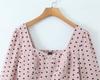 2025 Fashionable Women's French Chic Polka Dot Square Neck Top with Puff Sleeves