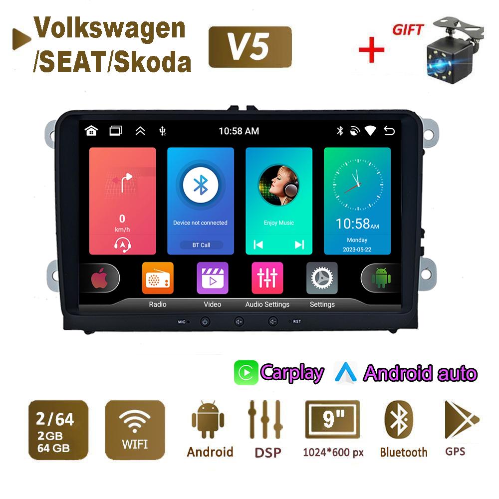 

Автомобильный радиоприемник мультимедийный проигрыватель для Volkswagen/Golf/Polo/Tiguan/Passat/b7/b6/SEAT/Leon/Skoda/Octavia 2 Din Android Carplay GPS Автомагнитола 2+64 ГБ 2+64GB