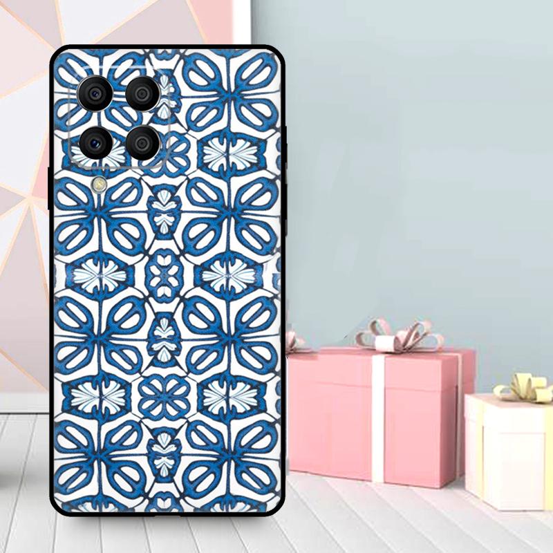 Square Turkish Flower Tiles Case For Samsung Galaxy M16 M31 M21 M13 M33 M53 M15 M35 M55 M36 M56 M12 M32 M52 M14 M34 M54