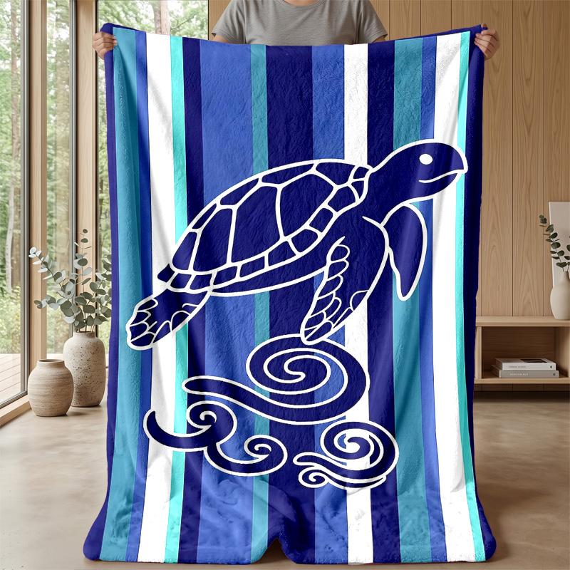 Oceanic Turtle Journey Theme Blanket Lightweight Warm Flannel Blanket Decorative Throw Blanket for Home Decoration