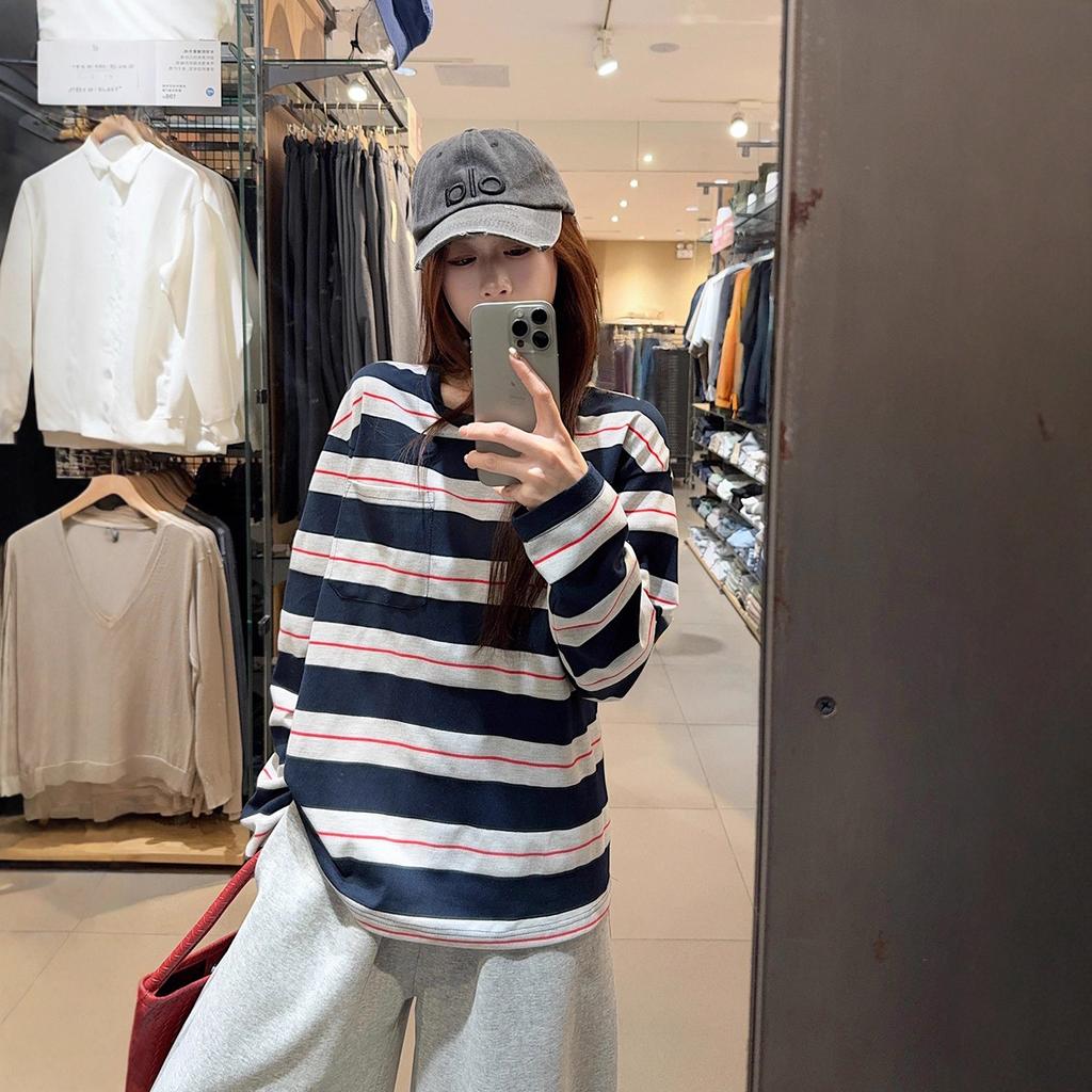 Autumn new lower clothes missing loose Korean chic chic top high-end striped long-sleeved T-shirt women