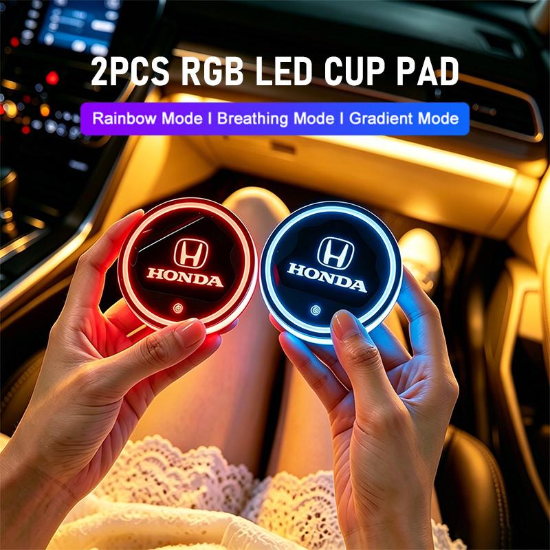For Honda Accord2Pcs Car Cup Holder Pad Dynamic Touch RGB LED Coaster For Honda CR-V Accord Civic HR-V Pilot Odyssey Fit Jazz Vezel CITY Freed