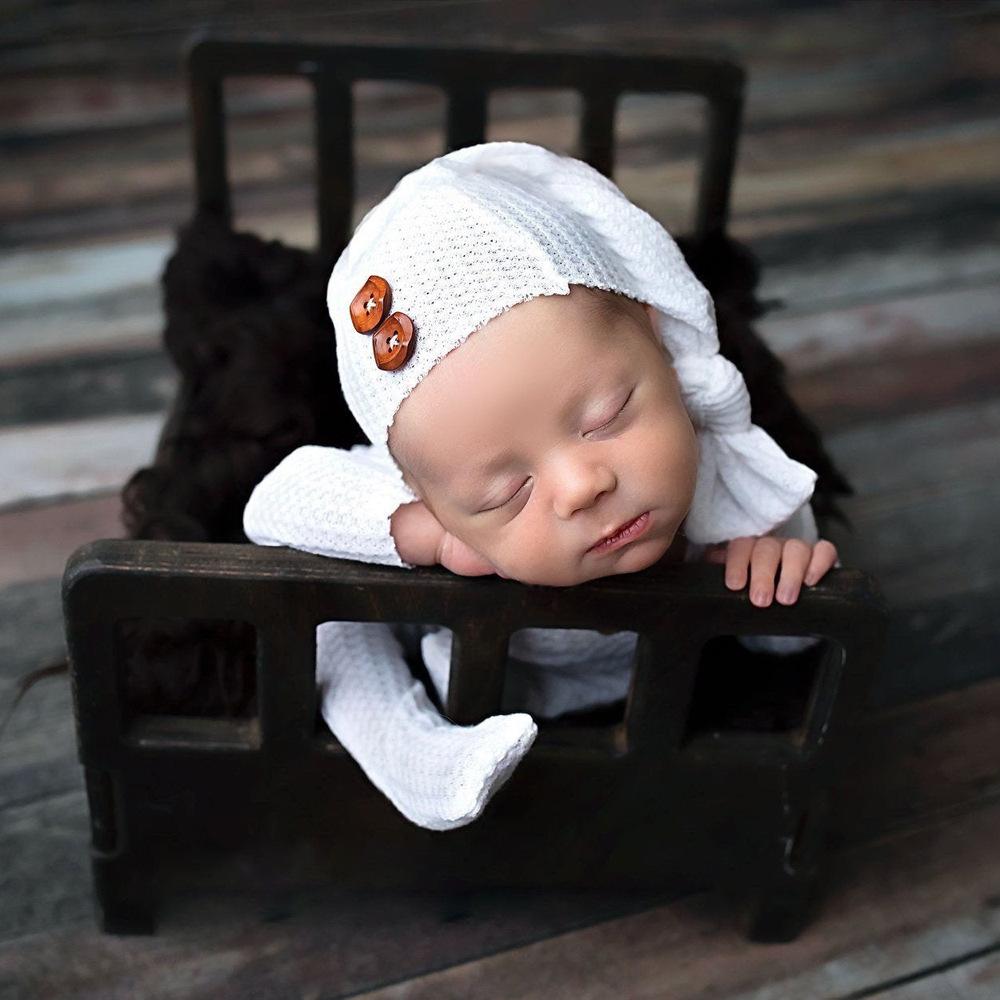 Newborn Photography Clothing Baby Soft Houndstooth Knitted Long Tail Hat Jumpsuit Set, Interesting and Beautiful