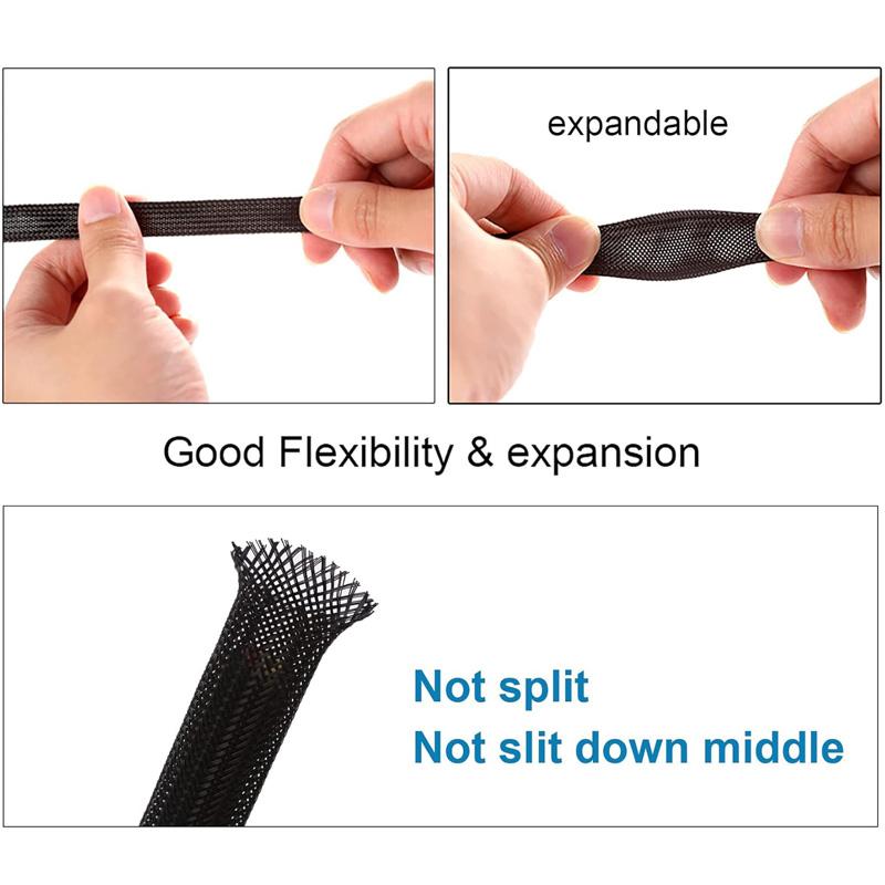 3m/9.85ft PET Expandable Braided Sleeving Flexible Wire Loom Mesh Sleeve Black for TV Audio PC Cords Protect From Pets Chewing