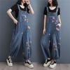 Mouhoukyo Denim Cute Floral Loose Size Women's Overalls, Jumpsuit, Wide-leg Pants, Print, Casual, Fit, Flattering, Spring/Autumn (Color shown, M)