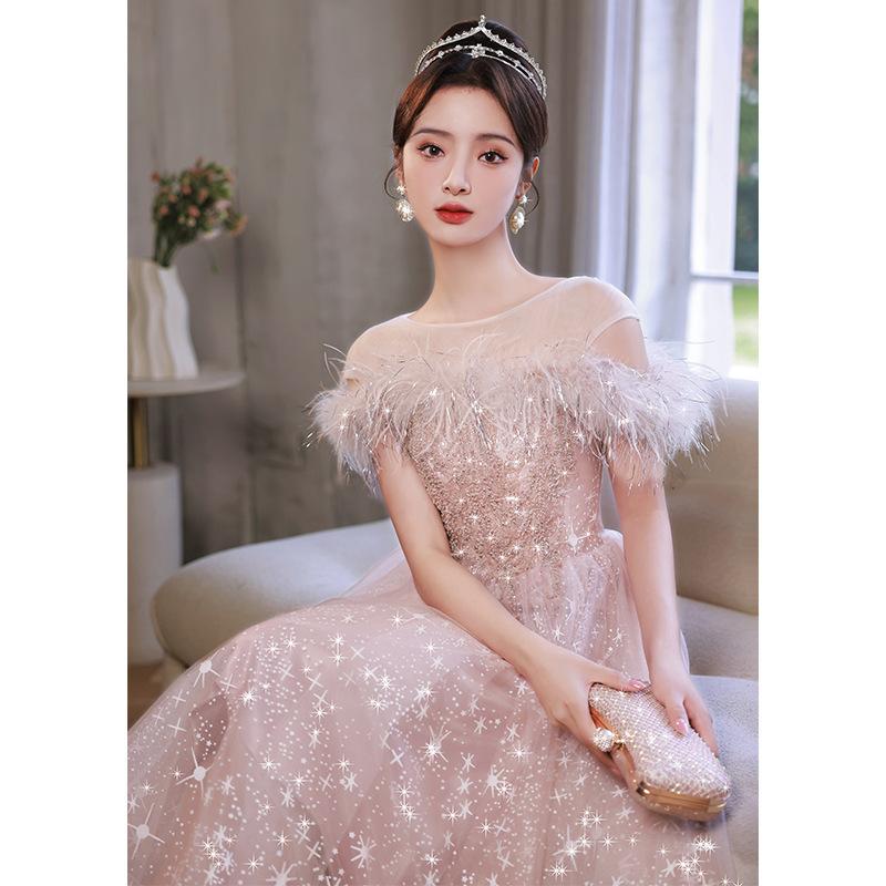 Evening dress women's 1011 new light luxury niche style adult ceremony Mori pink fugitive princess birthday wedding dress