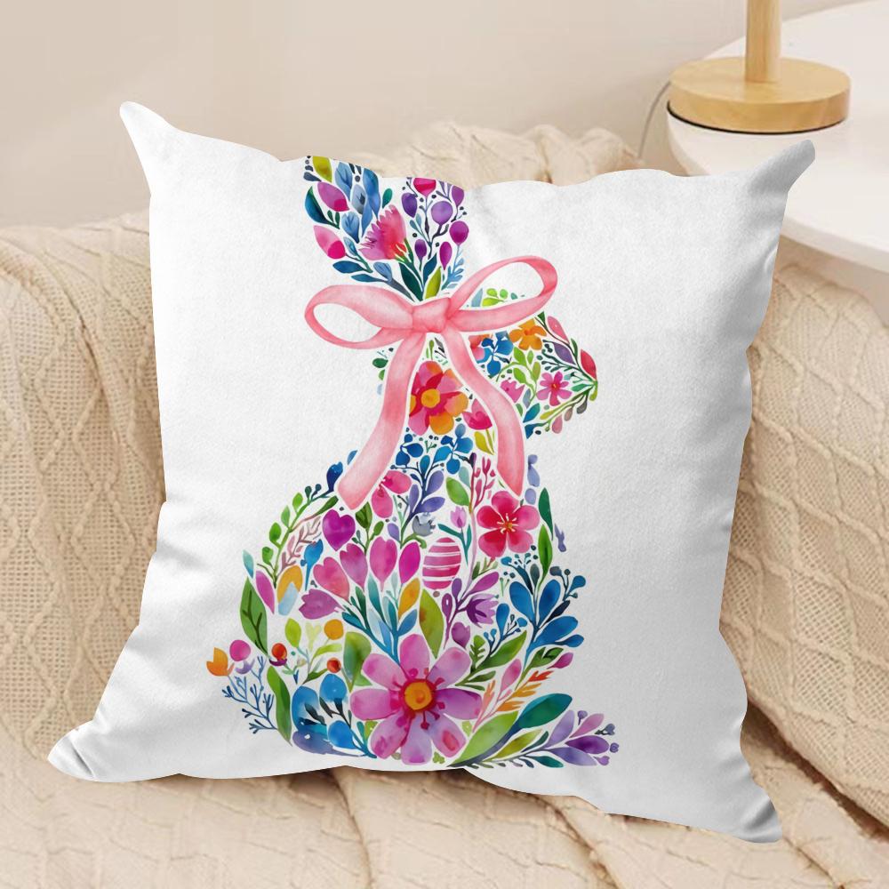 Cute Easter Bunny Cushion Cover Short Plush Doublesided Print Square Throw Pillow Covers Sofa Home Cushion Decor