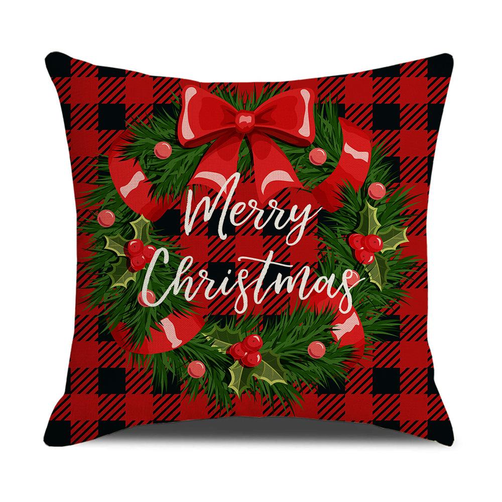 Christmas Pillow Cover Cartoon Plaid Print Cushion Cover Office Sofa Pillow Cover Home