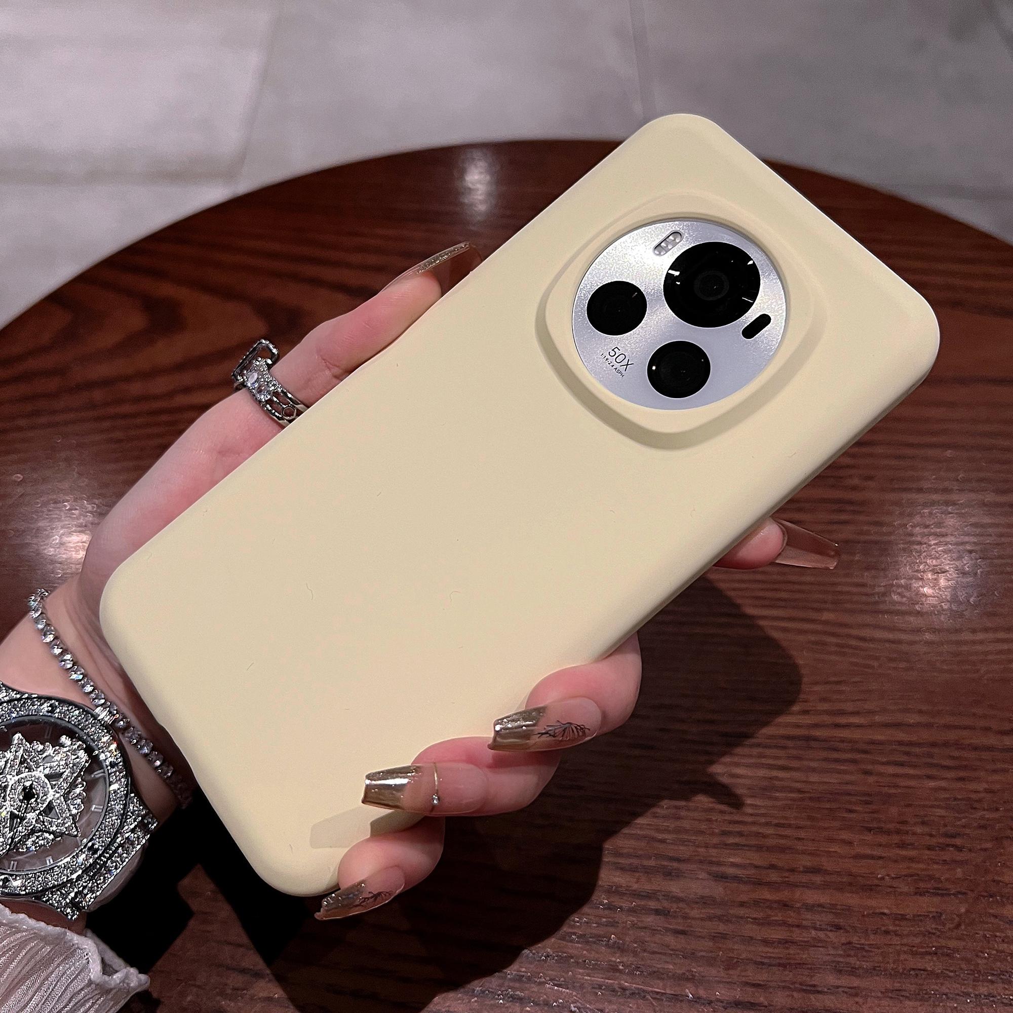 

For Honor Magic6 5G Case Skin-Friendly Liquid Silicone+PC Phone Cover Light Yellow