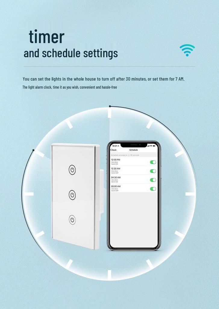 WiFi Doodle Smart Touch Wall Switch, Alexa-Compatible, US Standard, Timer Function, 1/2/3 Gang Options