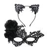 Halloween Party Mask Comfortable Half Face Lace Mask Cat Ear Headband Elegant Costume Mask Set For Dance Halloween Party Costume