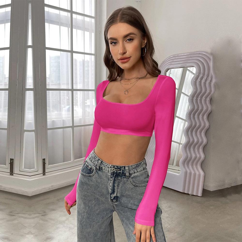 

Осень И Зима Новая Женская Спортивная И Повседневная Укороченная Вязаная Футболка С Длинным Рукавом И Высокой Эластичностью Топ XL розы красного