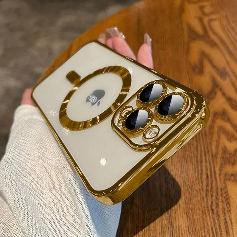 Luxury Plating Clear Magnetic For Magsafe Case For iPhone 15 14 13 12 11 Pro Max Plus Magnetic Wireless Charge Shockproof Cover