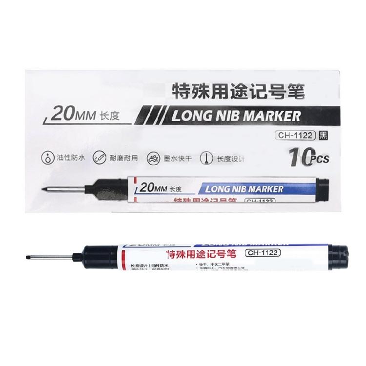 10 Pcs Long Nib Marker Deep Hole Marker Pen Oil-Based Carpenter Marker Waterproof Marking Pen 20mm Deep Reach Marker