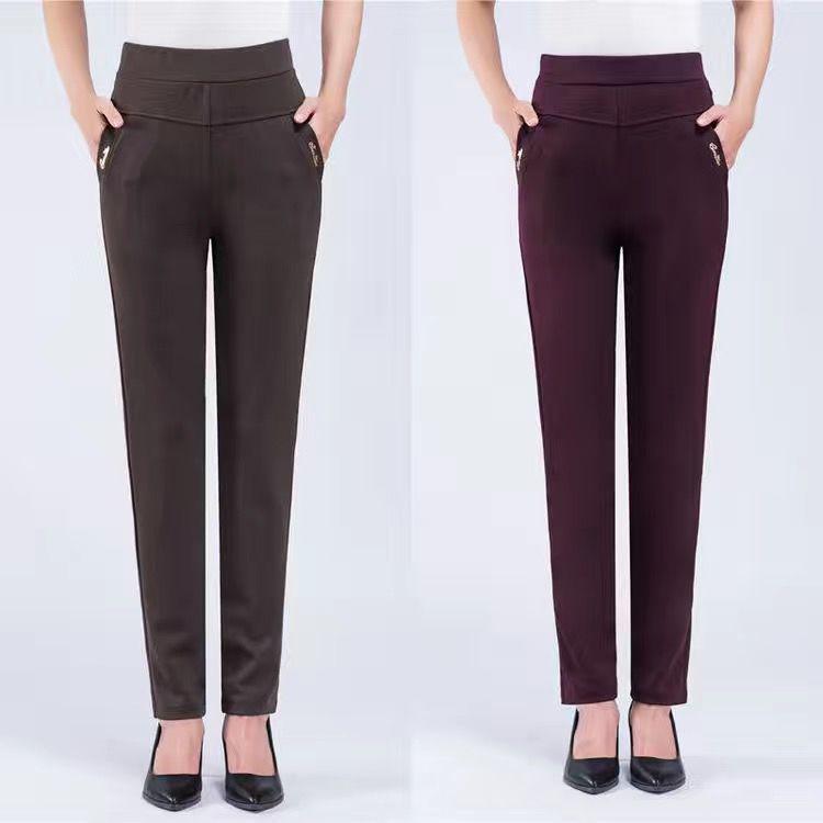 Spring and Autumn High-Waisted Elastic Straight-Leg Pants for Middle-Aged and Elderly Women