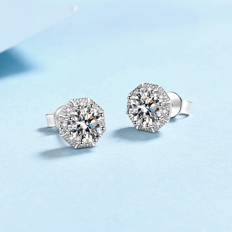 S925 sterling silver moissanite earrings for women new eight-pointed star earrings simple high-end earrings plated with pt950 gold