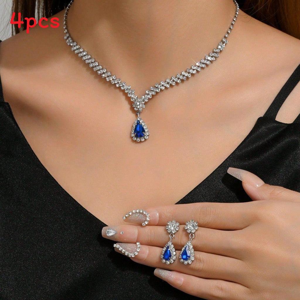 Water Drop Bridal Jewelry Set With Zircon Earrings And Necklace For Wedding And Formal Wear