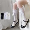 Children's Socks Summer Lolita Wooden Ear Mesh Ribbon Large Bow Mid-tube Socks for Girls