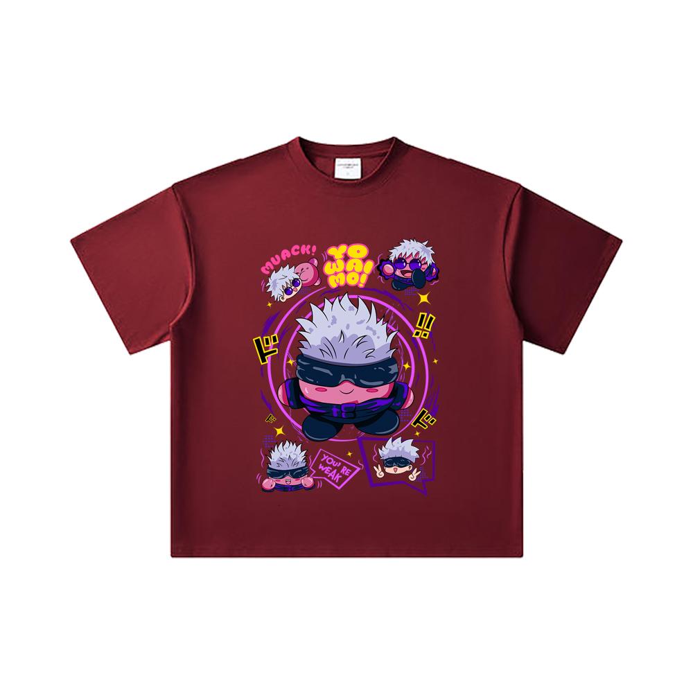 

260 GSM Double Yarn 32 Count 100% Cotton Jujutsu Kaisen V41 Kirby Gojo Print Unisex Heavy Cotton T Shirt 2XL вина червоного кольору