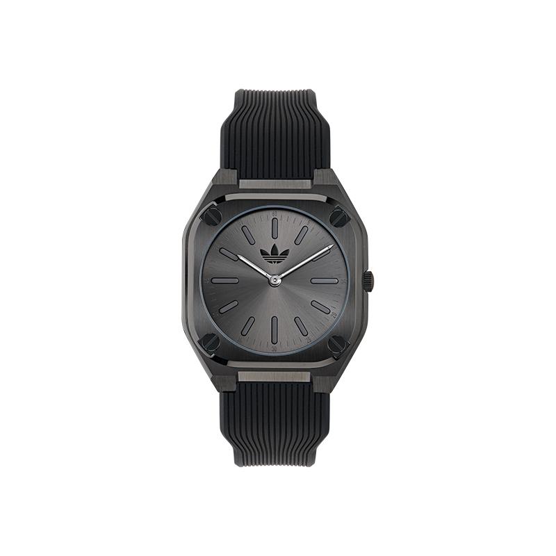 

Adidas Originals CITY TECH THIN Wrist Watch Quartz Movement Silicone Strap 39mm Gold Dial Unisex AOFH245022I Black