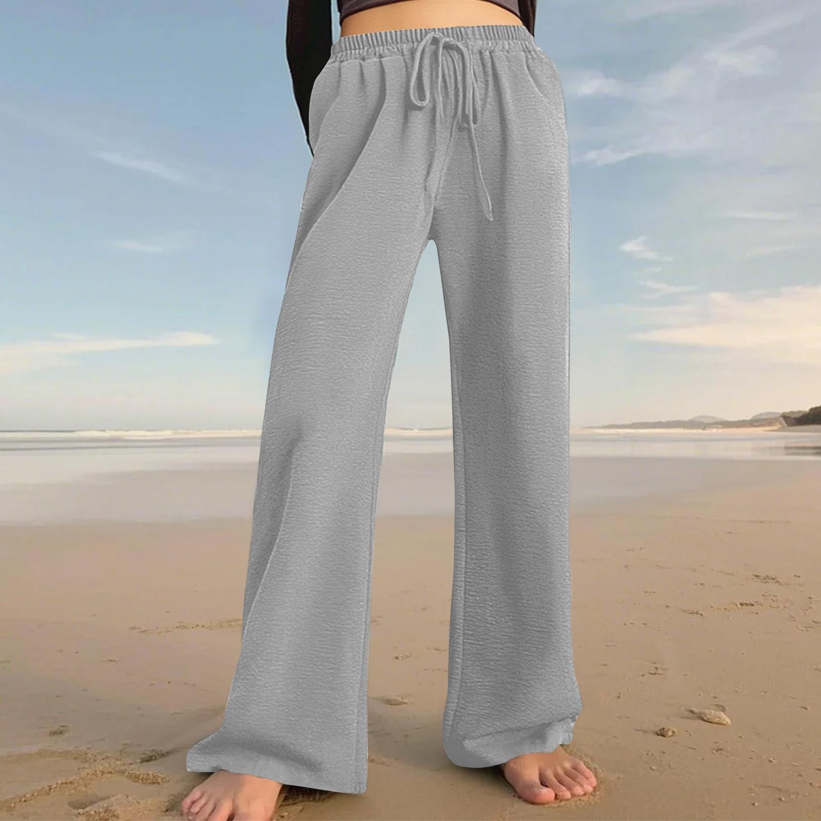 

Женские универсальные однотонные широкие брюки на шнурке Широкие брюки Повседневные брюки XXL