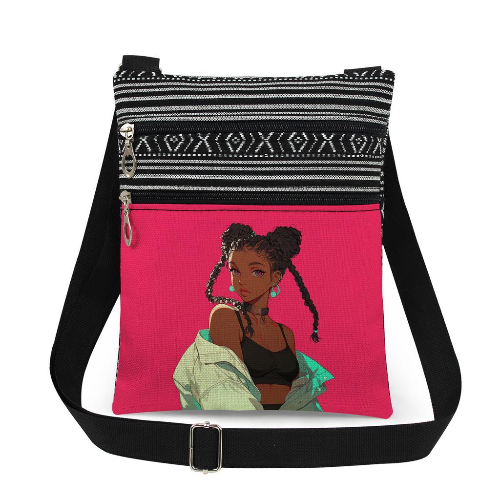 1PC Black Girl Print Tote Bags Women Shoulder Handbags Postman Package 6898