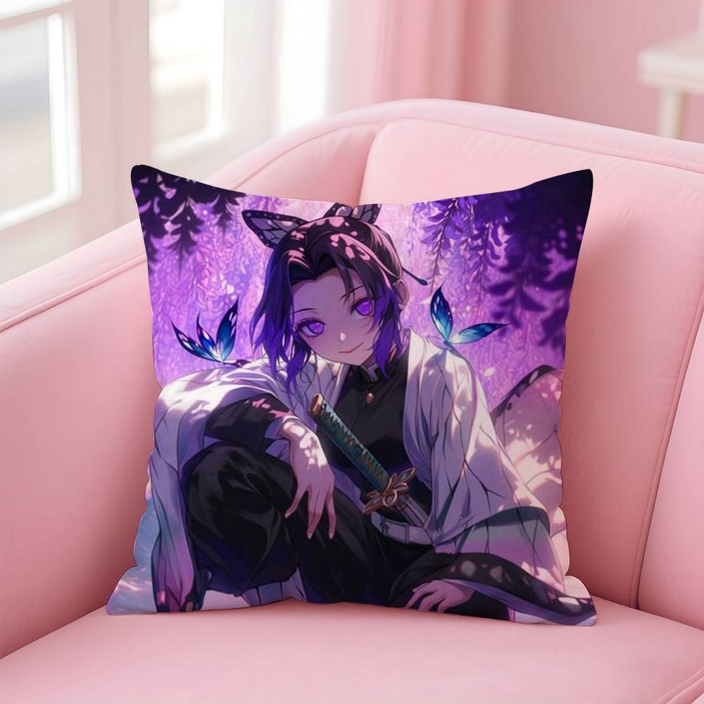 Demon Slayer Kimetsu No Yaiba Anime Kissenbezug Anti-Milben Kissenbezug Versteckter Reißverschluss Seidiger Kurzer Plüsch Sofakissenbezug