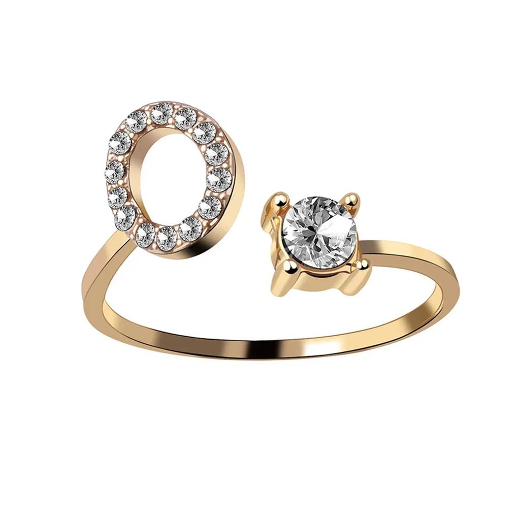 Adjustable Initials Rings Stainless Steel Simple Zircon Letter Rings for Women Wedding Band Couples Jewelry Accessories Gifts