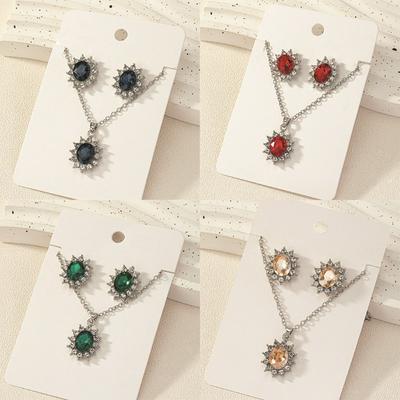 Fashion Suit Jewelry Temperament Sunflower Zircon Earrings Kate Sapphire Necklace