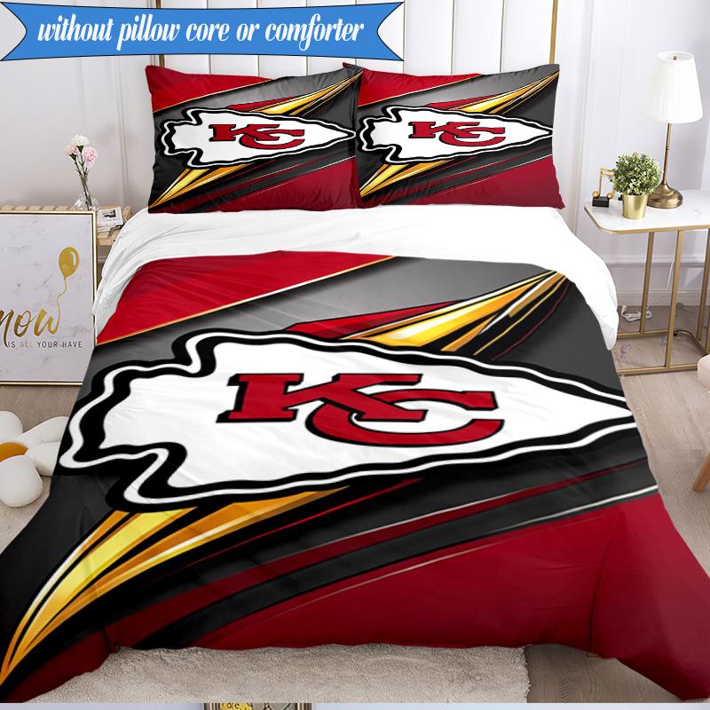 3PCS City Chiefs Emblem Printed Soft Bedding Set,Including 1pc Duvet Cover And 2pcs Pillowcases Perfect for Bedroom, Dormitory, Fan gift
