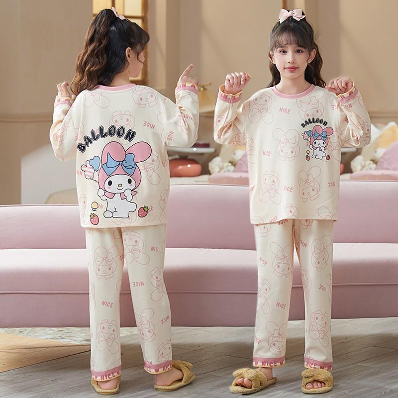 Girls Cotton Pajama Set Long Sleeve Round Neck Princess Style Sleepwear Kids 8-14 Years Winter Home Wear