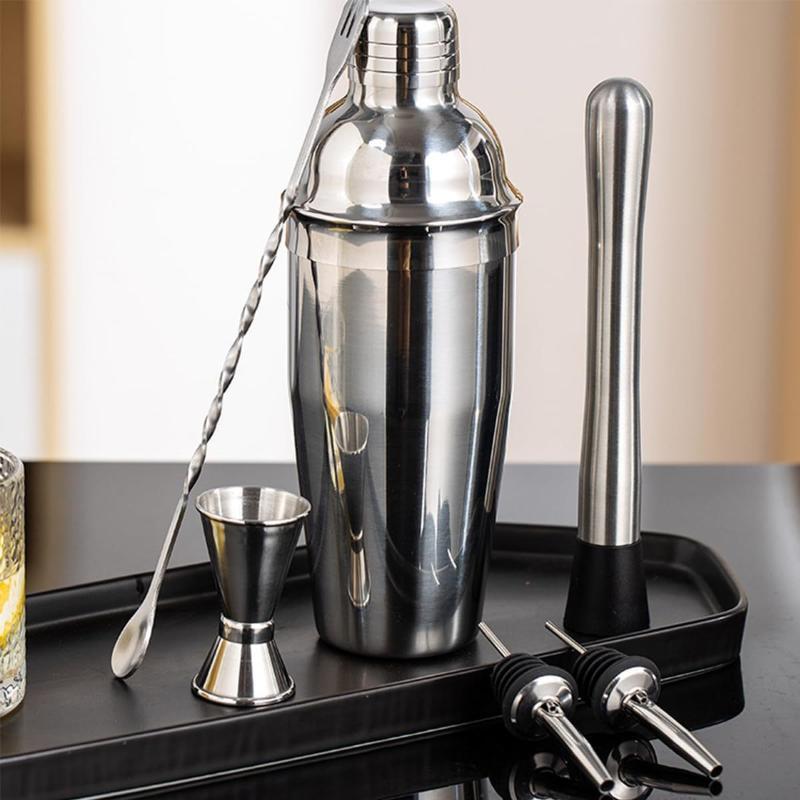 1/6Pcs Dishwasher Safe Stainless Steel Cocktail Shaker Set Full Bartender Tools for Home Bar Drink Mixing