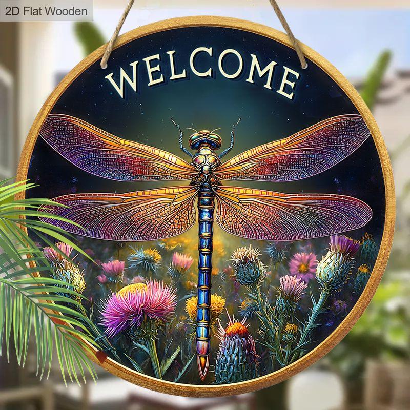 Garden decoration, wooden hanging decorative signs, dragonfly patterns, 2D graphic products, housewarming gifts for friends