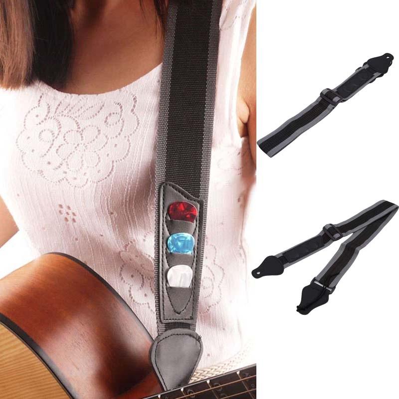 

Ремень для акустической бас-гитары с 3 держателями для медиаторов, кожаные наконечники медиаторов, черный, полезный