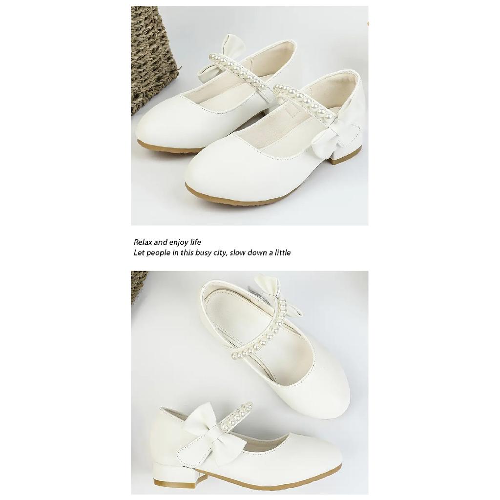 Girls' Princess Shoes White Leather Shoes Fashionable Elegant Dance Leather Shoes Graceful Princess Style Temperament Girls' Big Kids Leather Shoes