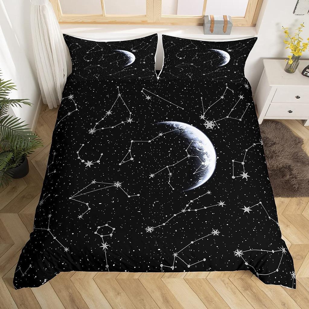 Comforter Starry Sky Love Heart Shape Pattern Polyester King Queen Full Size For Kids Boys Girls Bedding Set
