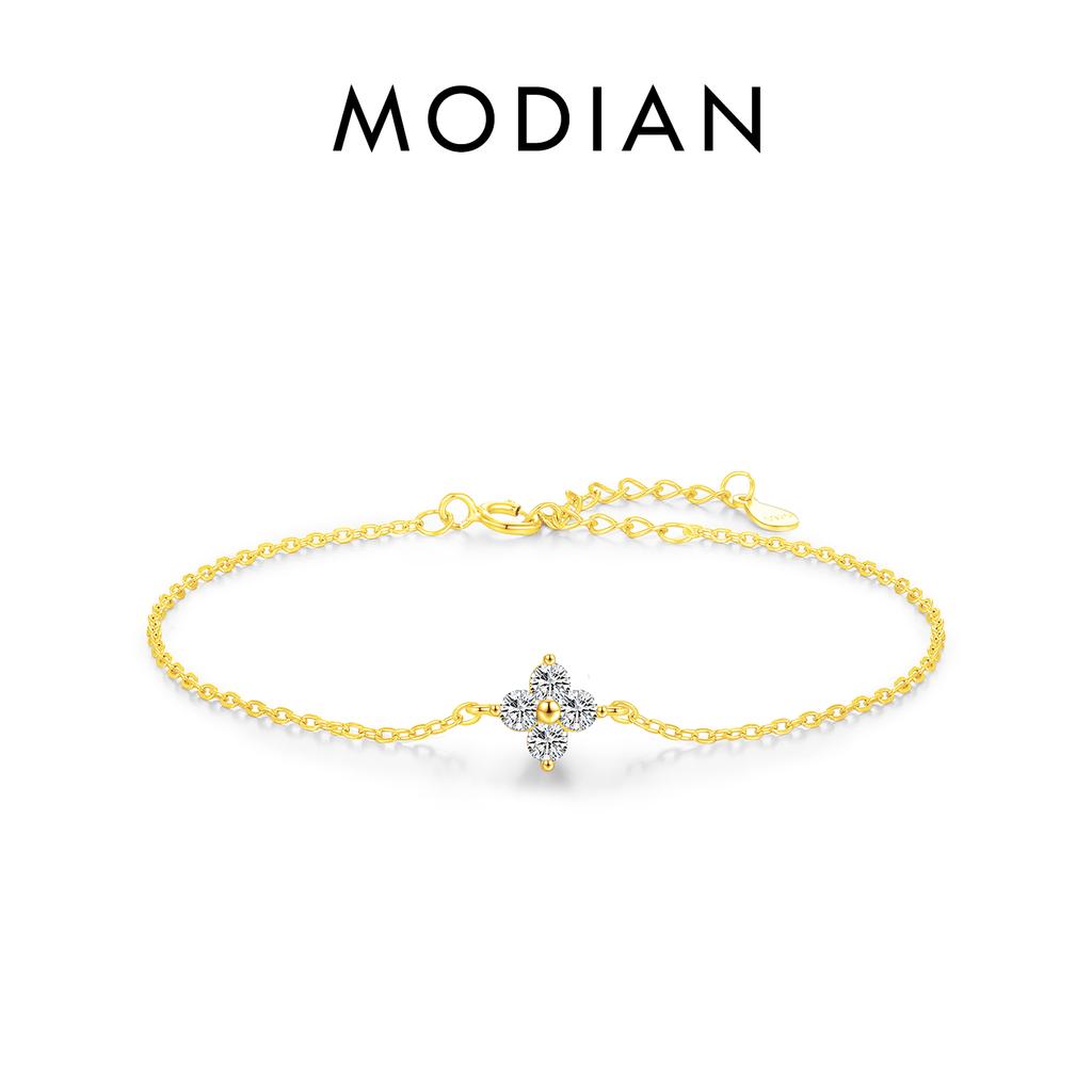 MODIAN 925 Silver Stackable Four Leaf Clover CZ Bracelet For White Gold Plated Link Chain Women Party Fine Jewelry