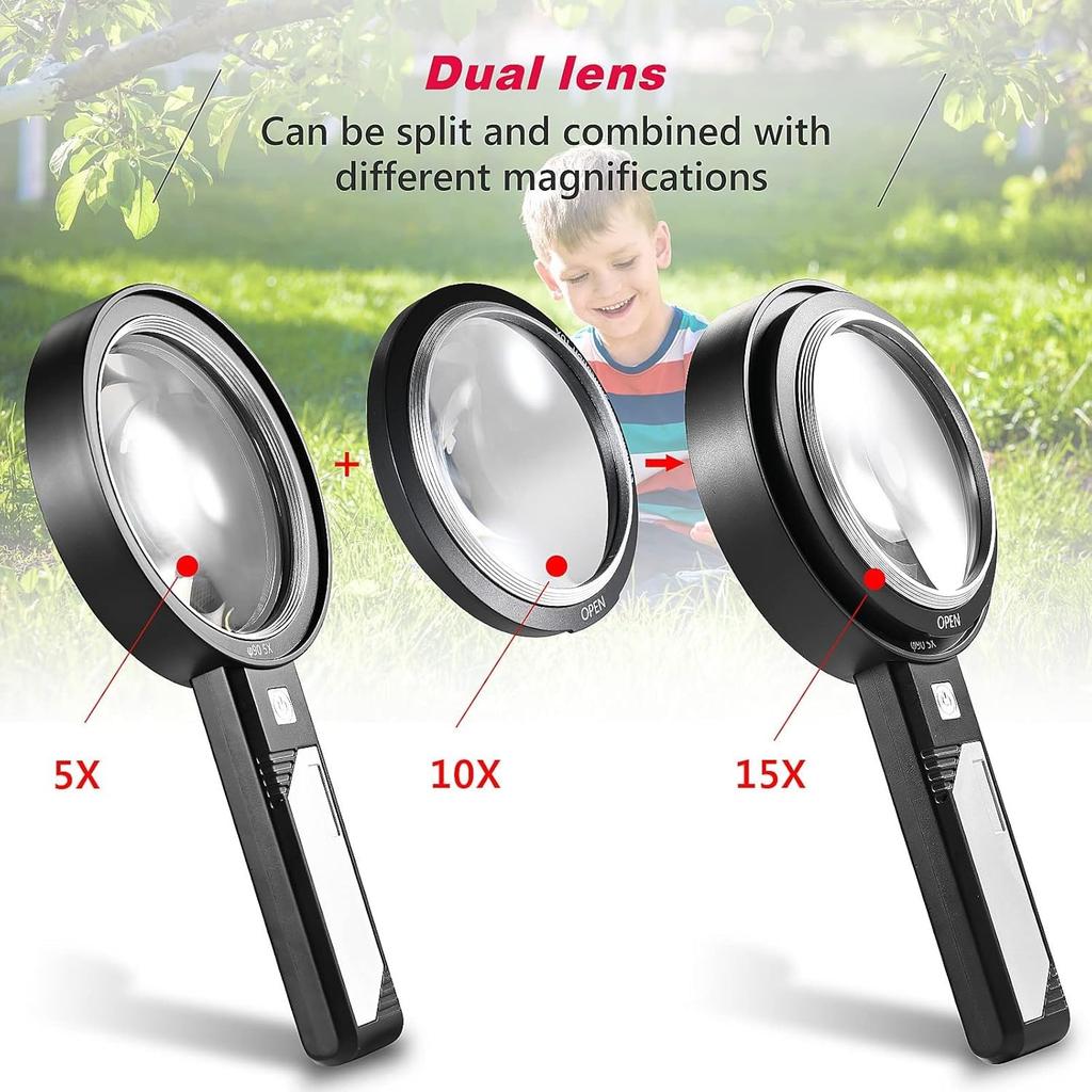 30X Handheld Magnifier with 6 Light, Jeweler Loupes Lighted Magnifying Glass-USB Rechargeable for Seniors Reading Coins Crafts Jewelry Hobbies