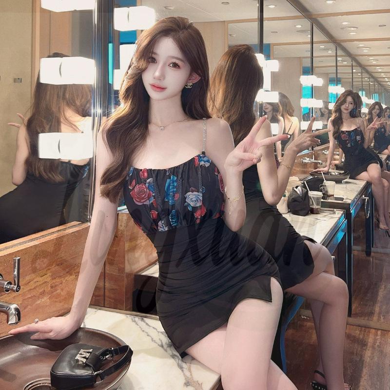 

Stylish Color Block Spaghetti Strap Bodycon Mini Dress Large чорний