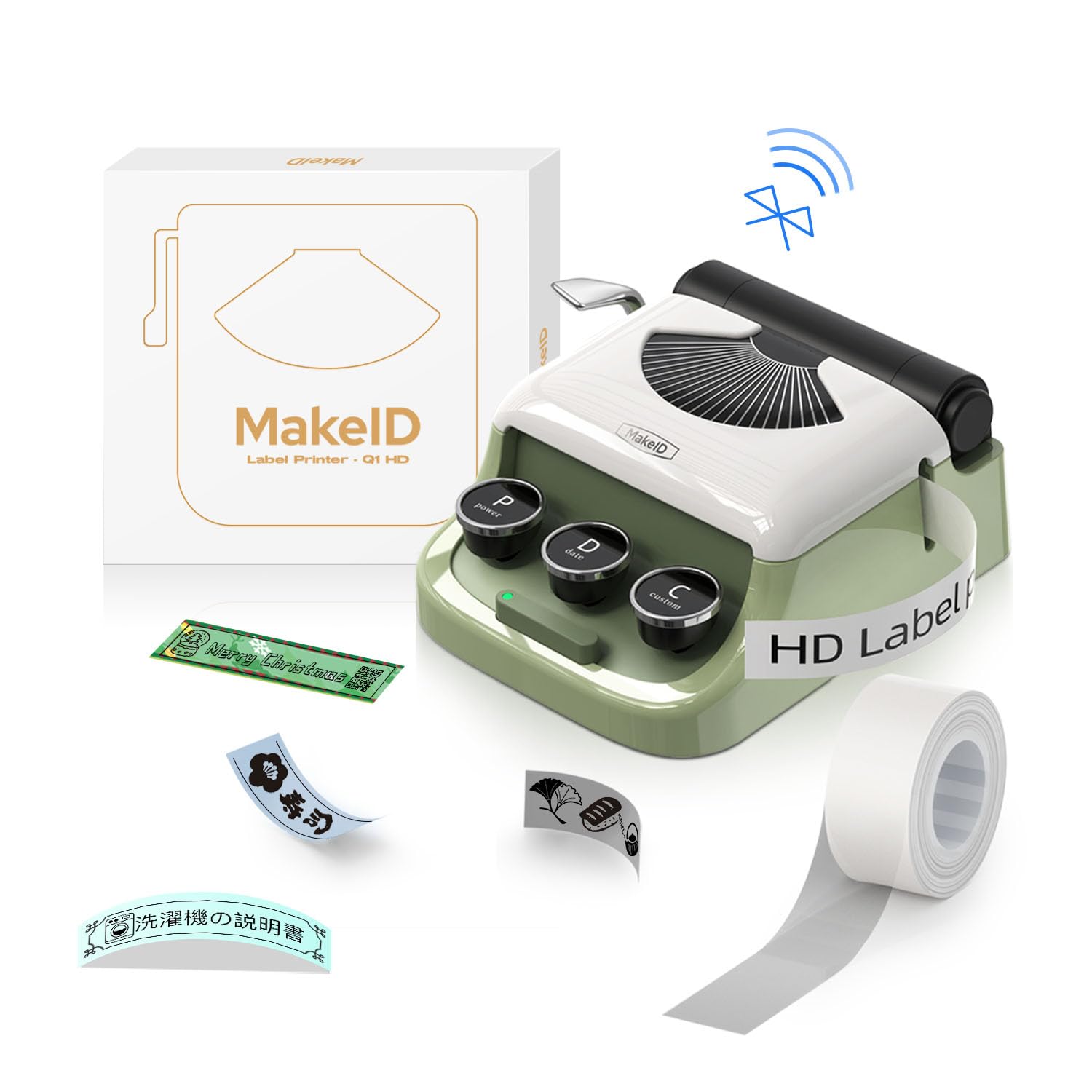 

MakeID Q1 Label Bluetooth Smartphone Retro and Cute Inkless Netsutoshi Easy Printing with C and D Easy Compatible with 16mm Japanese Instruction