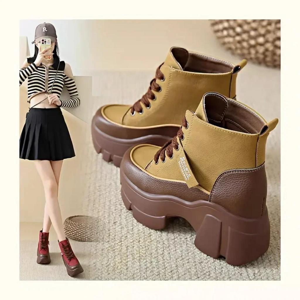 Fashion Women's round lace-up boots high quality winter shoes mixed color short barrel thick sole recommended larger