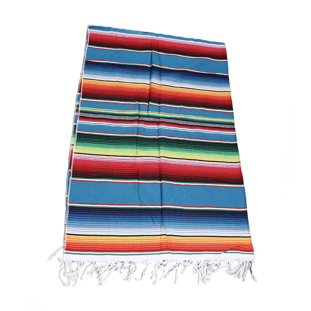 Mexican Table Runner 6.6ft Long 4.9ft Wide Bright Colors Soft Cotton Fringe Cotton Table Runner for Party Decoration