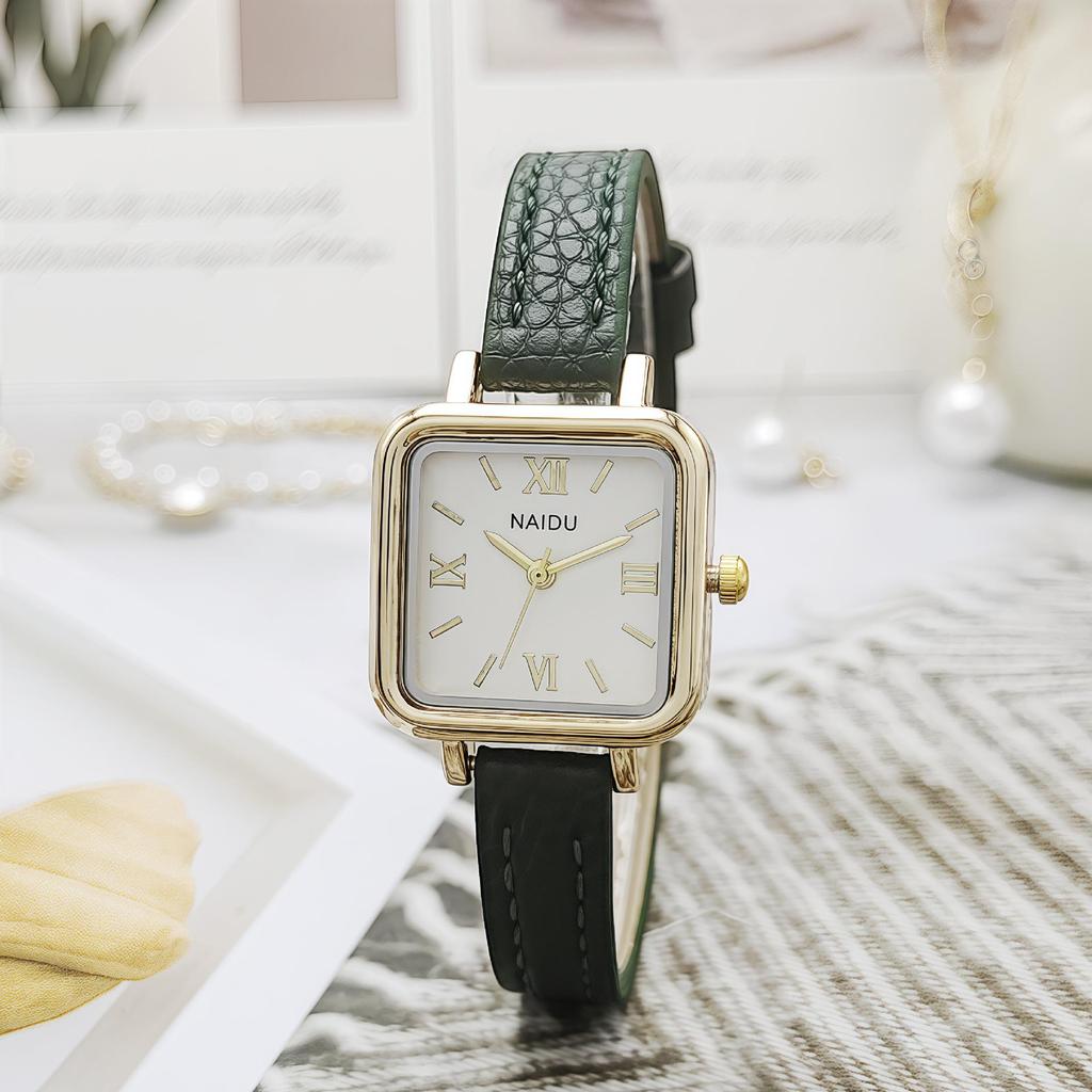 Trendy Square Leather Strap Women's Watch - Korean Style Luxury Quartz