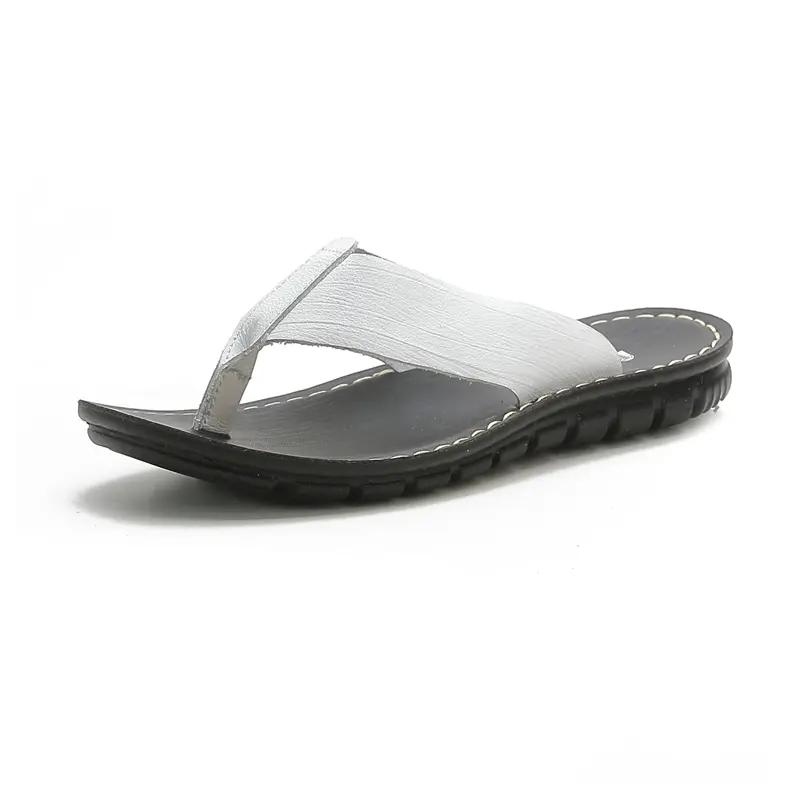 

38-44 Summer Casual Genuine Leather Men Sandals Anti-slip Slippers Boy Fashion Cool Flip Flops Flat Beach Shoes Free Shipping 44 білий