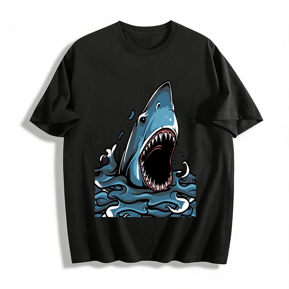Ferocious Great White Shark Print Trendy Casual Loose Fit Top Pure cotton T-shirt XXS